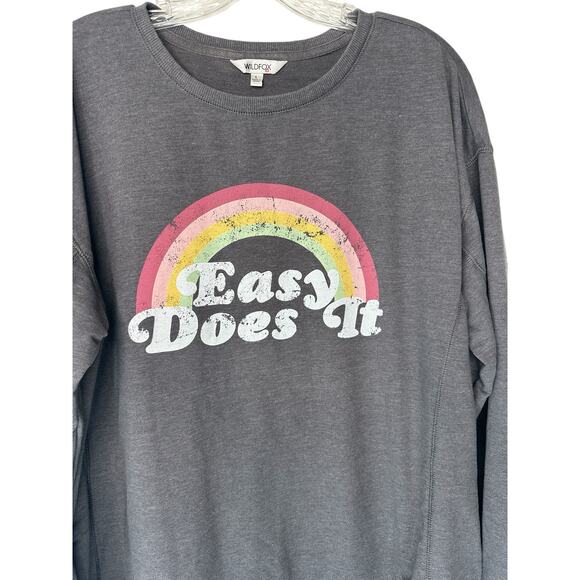 Wildfox Gray Easy Does It Pullover Cotton Blend Crewneck Sweatshirt Size Large - Picture 3 of 12